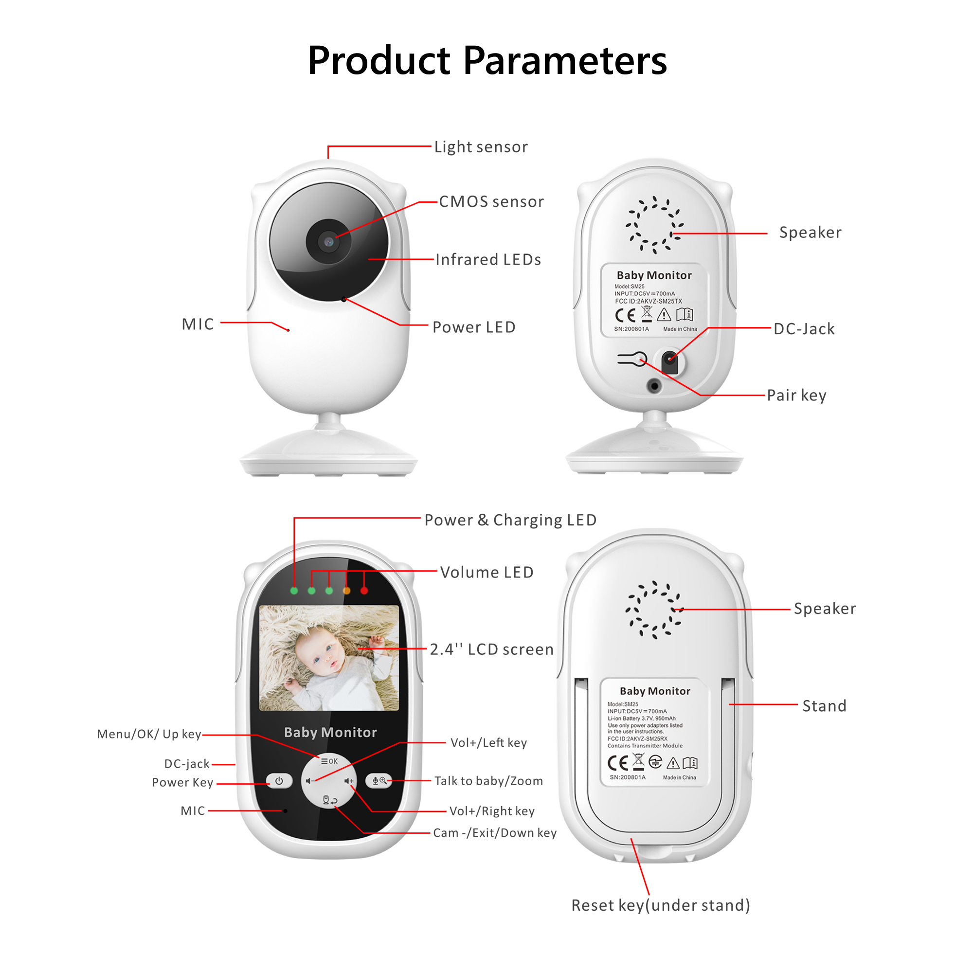 cheap Amazon 2.4 inch baby monitor,  baby home camera , video baby monitor factory