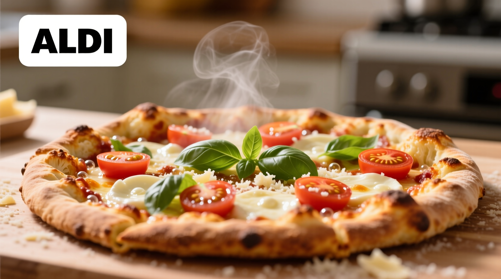 ALDI cauliflower pizza crust with fresh toppings