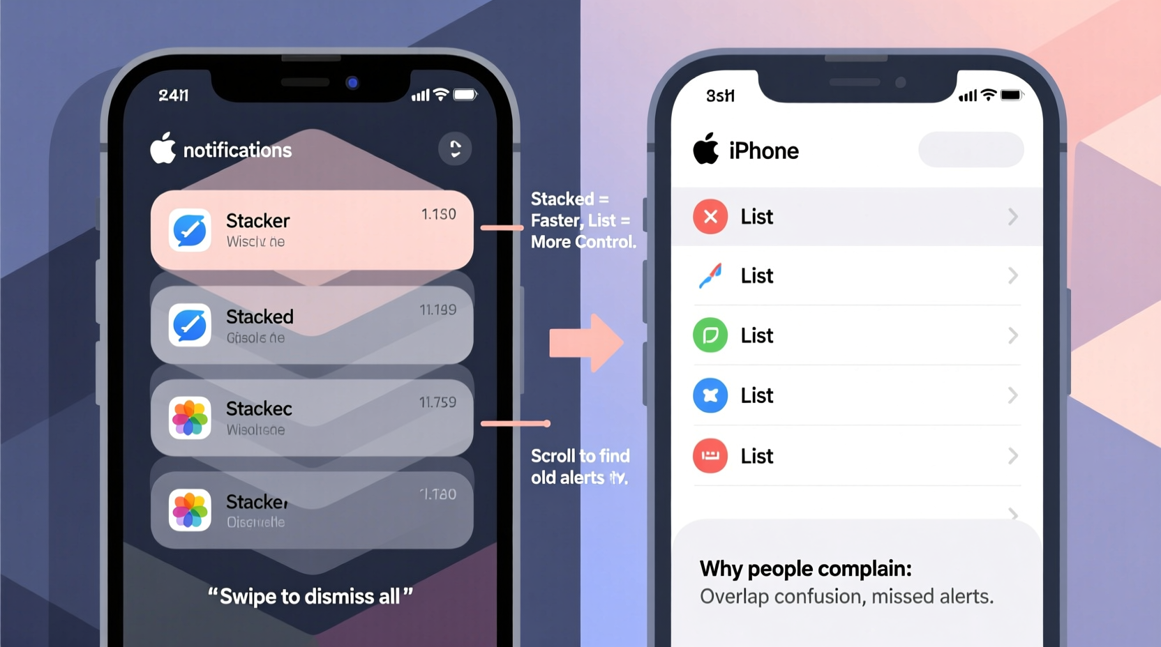iphone notifications stacks vs list view which is actually better and why are people complaining