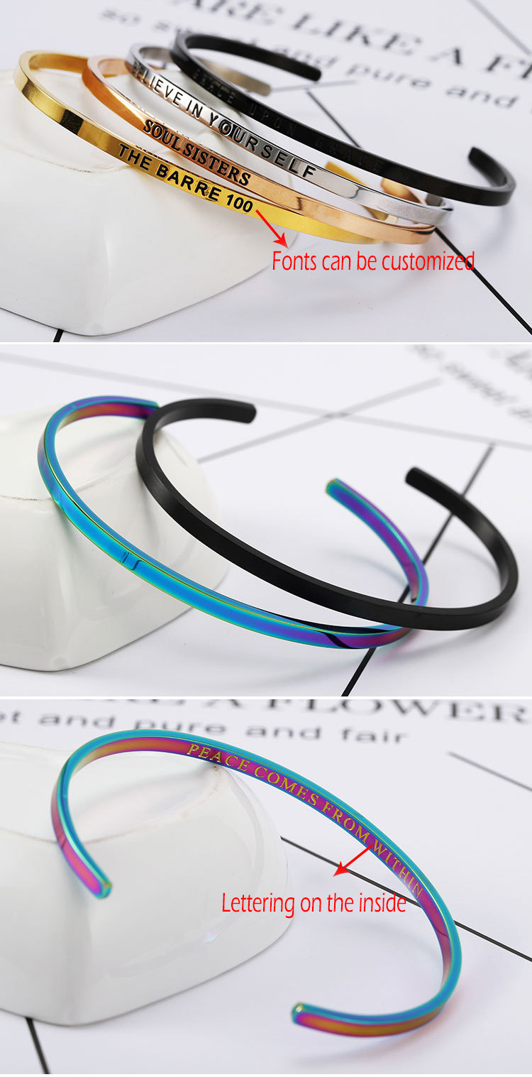 jóias de moda ajustável personalizado 5 mm aço inoxidável gravado pulseira de pulseira