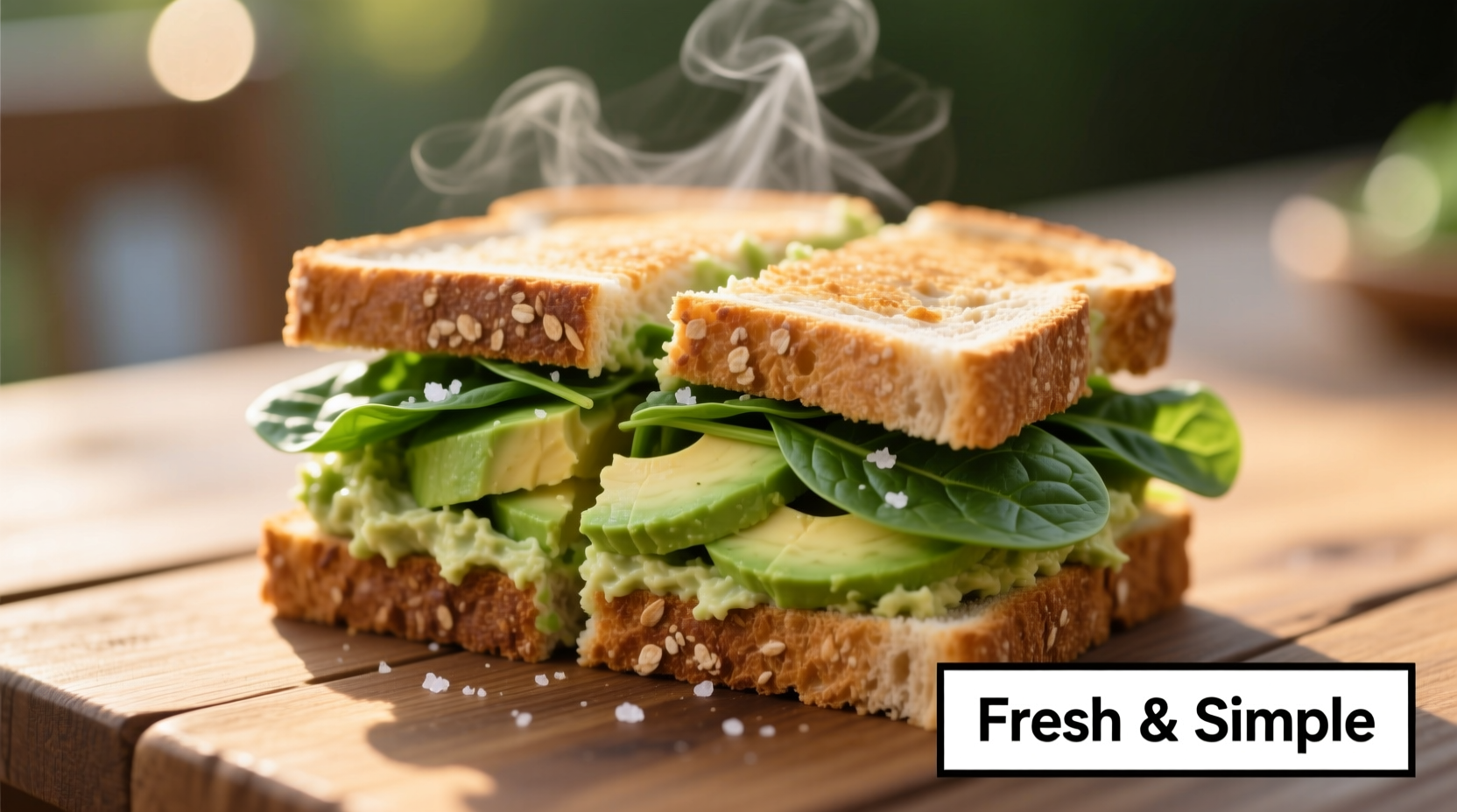Fresh spinach sandwich with avocado and whole grain bread