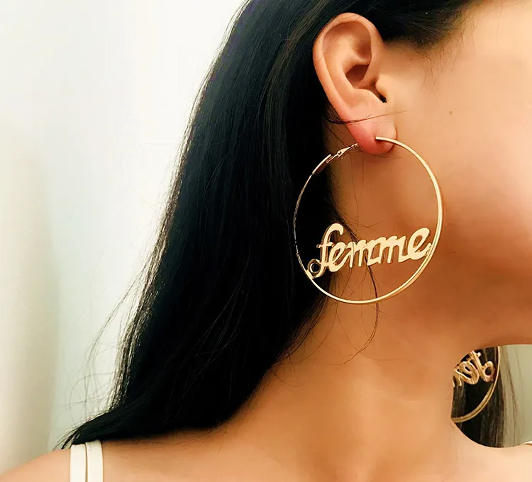 Cheap Jewelry Custom Personalised Name Alloy Hoop Large Gold Earring