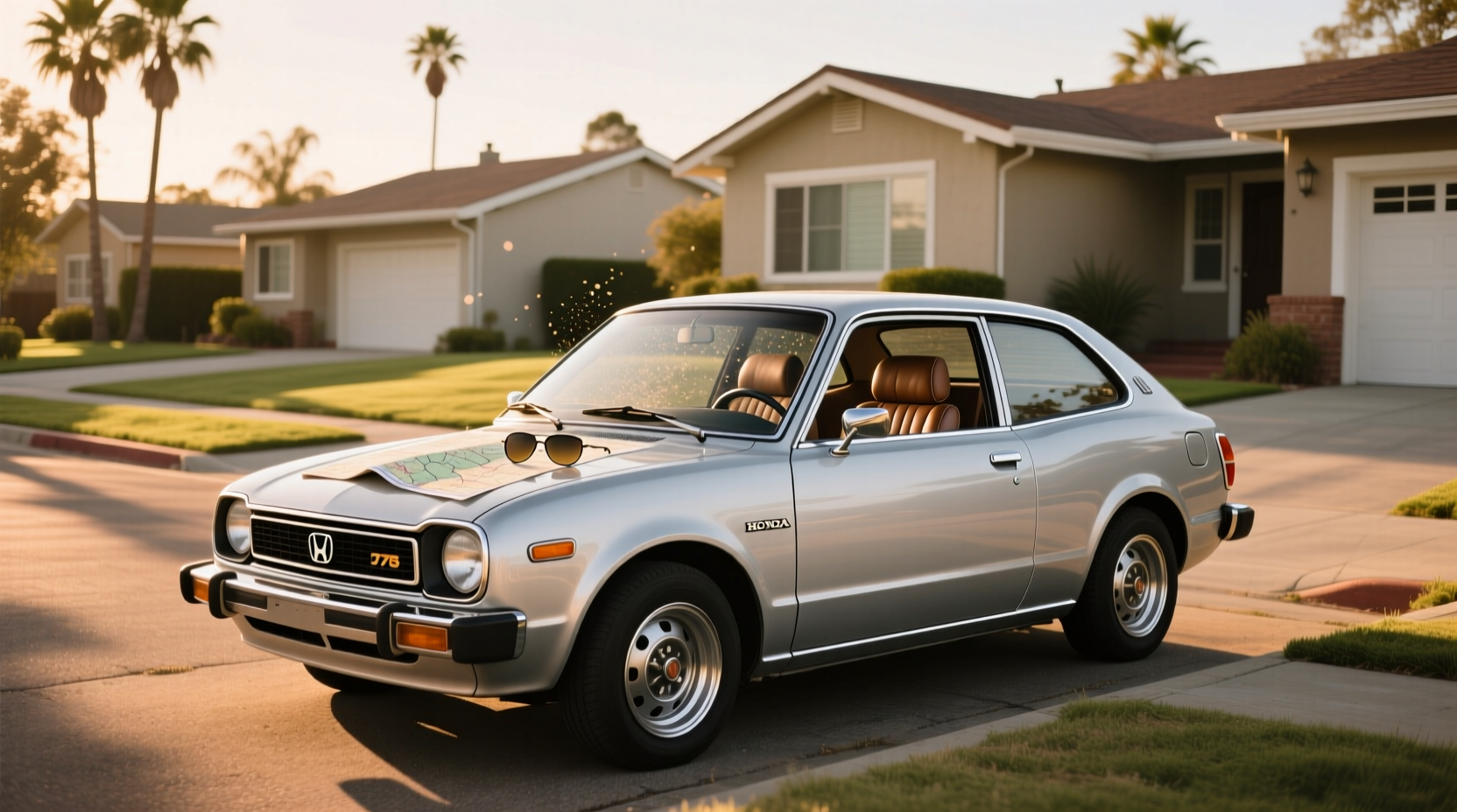 1976 Honda Civic hatchback parked on a quiet street