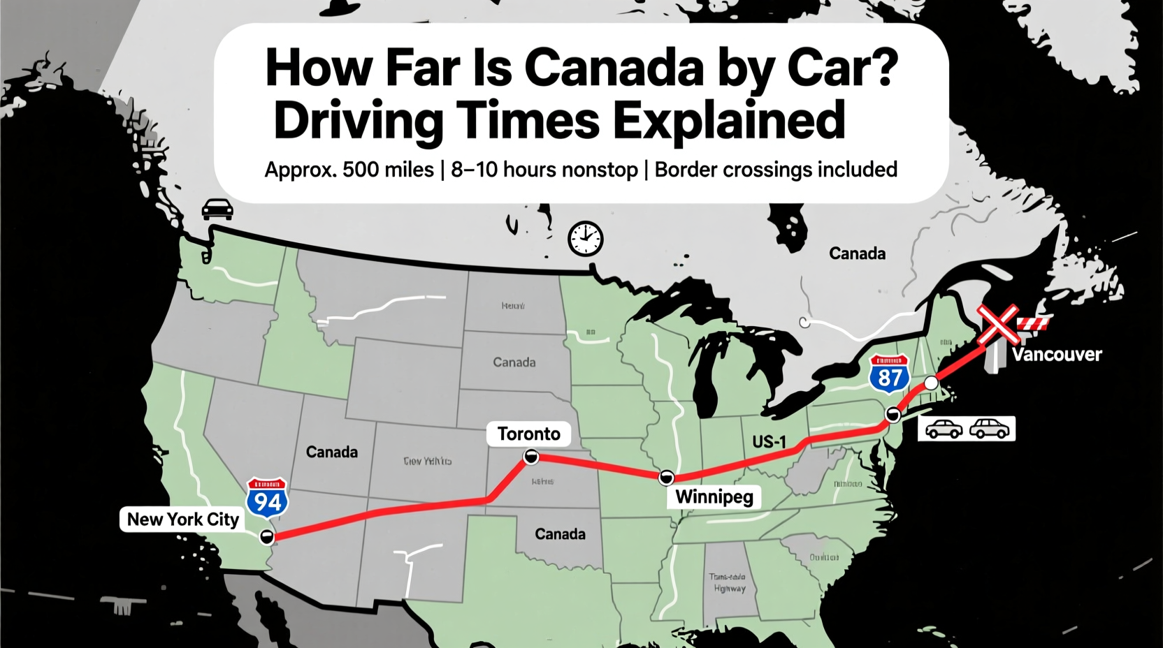how far is canada in hours from me by car