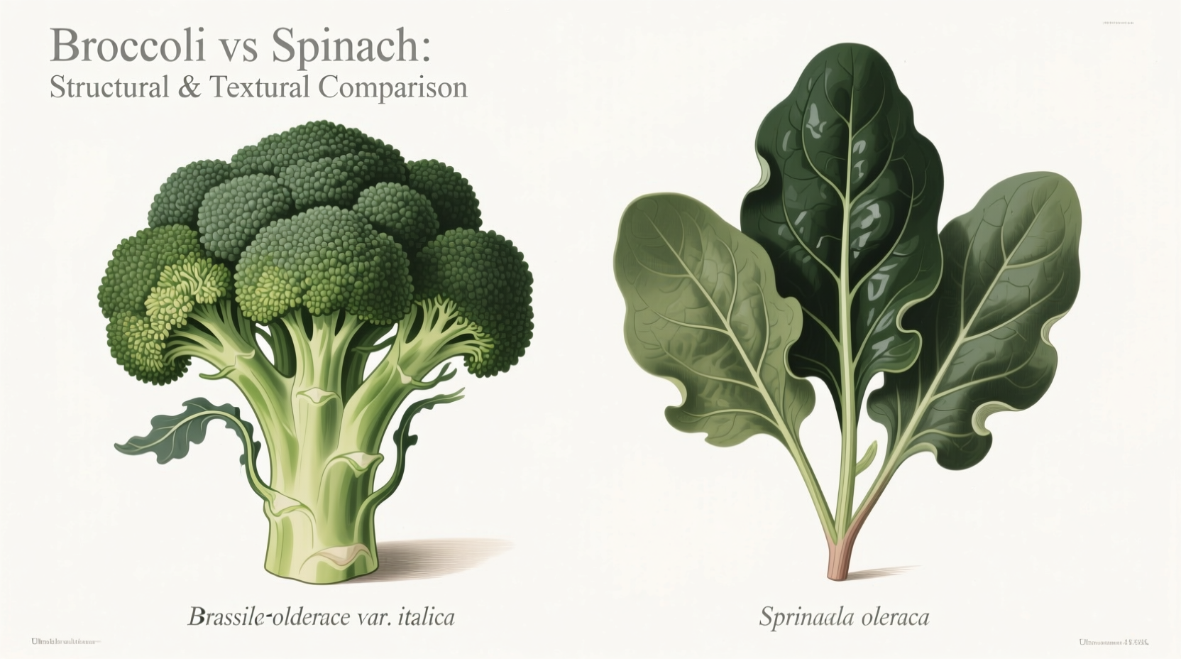 Broccoli and spinach side-by-side comparison