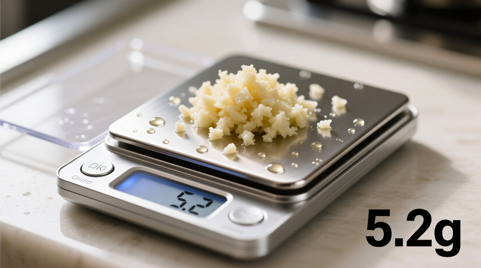 Precision kitchen scale measuring minced garlic