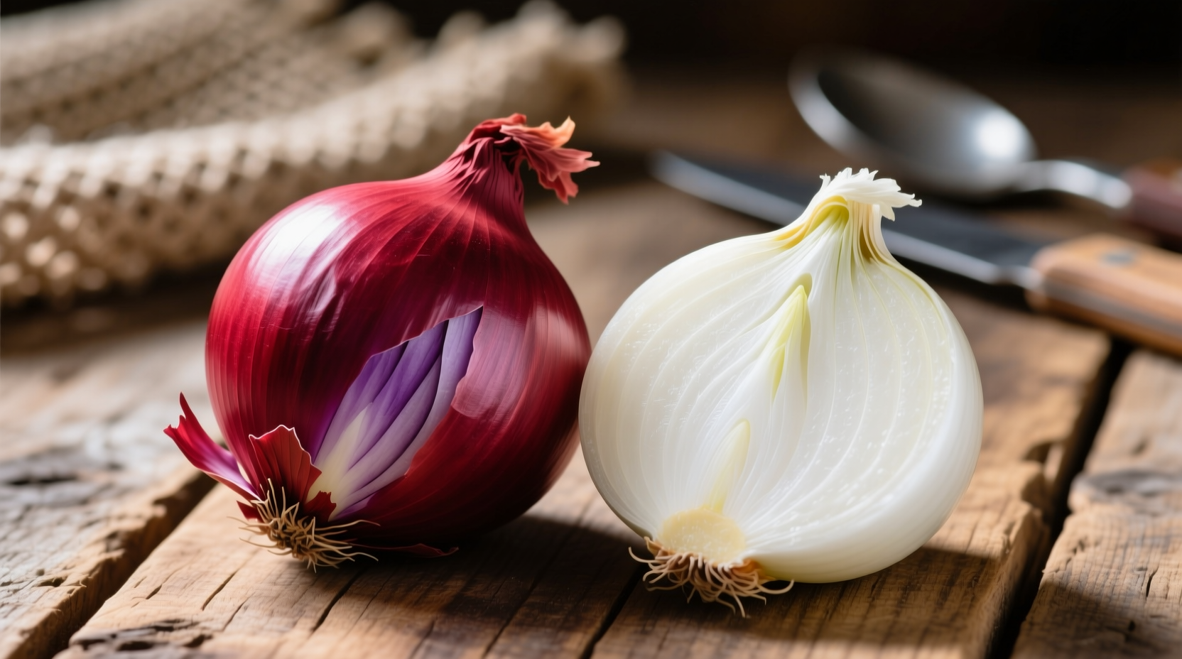 Red onion and white onion side by side comparison
