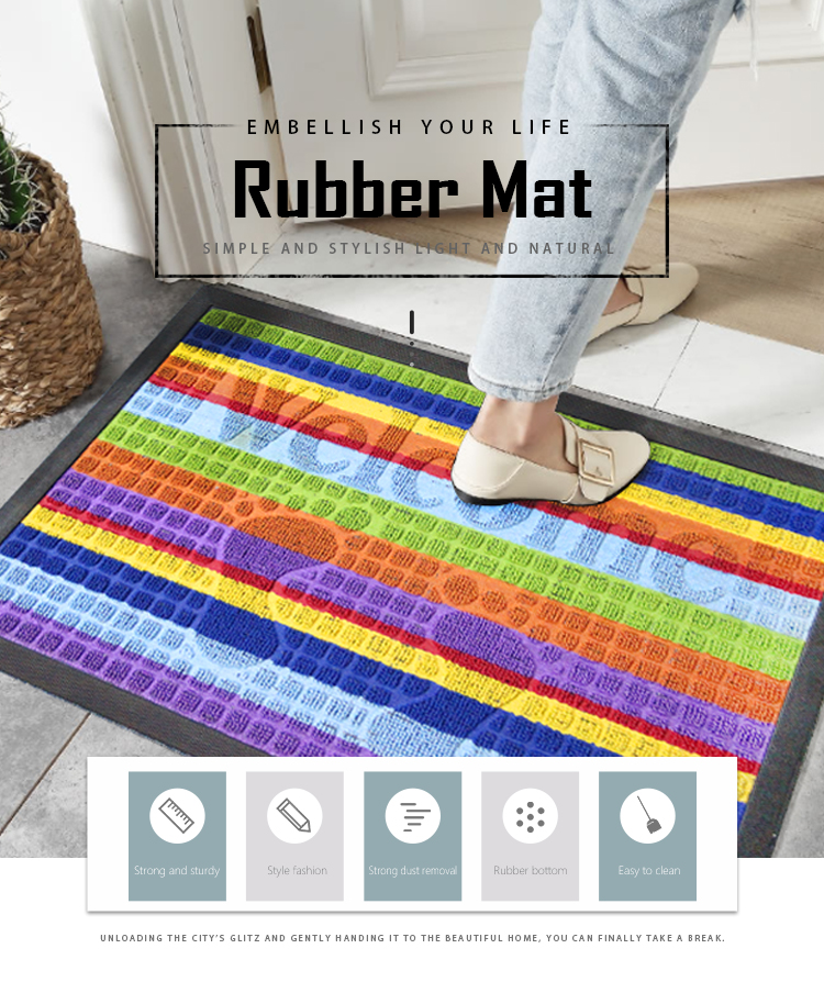 Doormat polyester rubber backing embossed floor mat rubber doormat(图1)