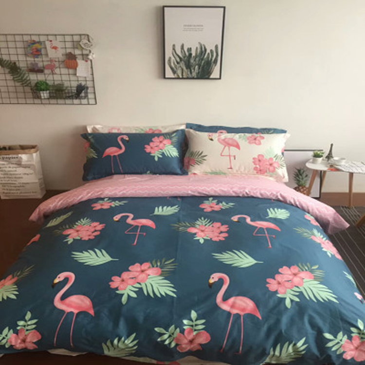Factory Direct Nordic Small Fresh Flamingo Cotton Bedding Set 4 Pieces Quantity Home Textile Bed Sheet Duvet Cover Bedding Set