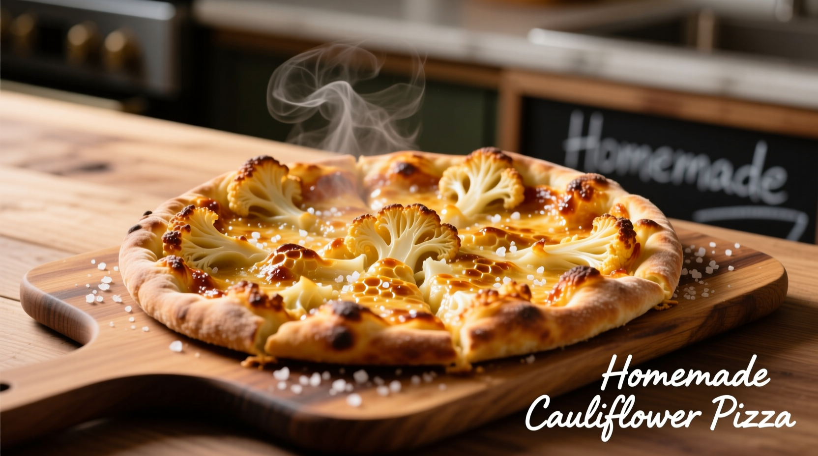 Perfectly golden cauliflower pizza crust on baking sheet