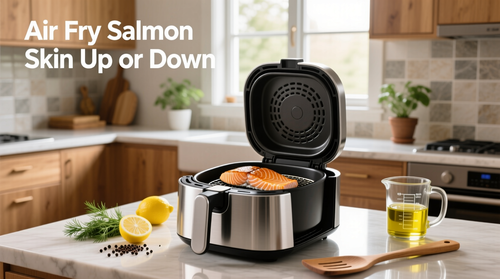 air fry salmon skin up or down