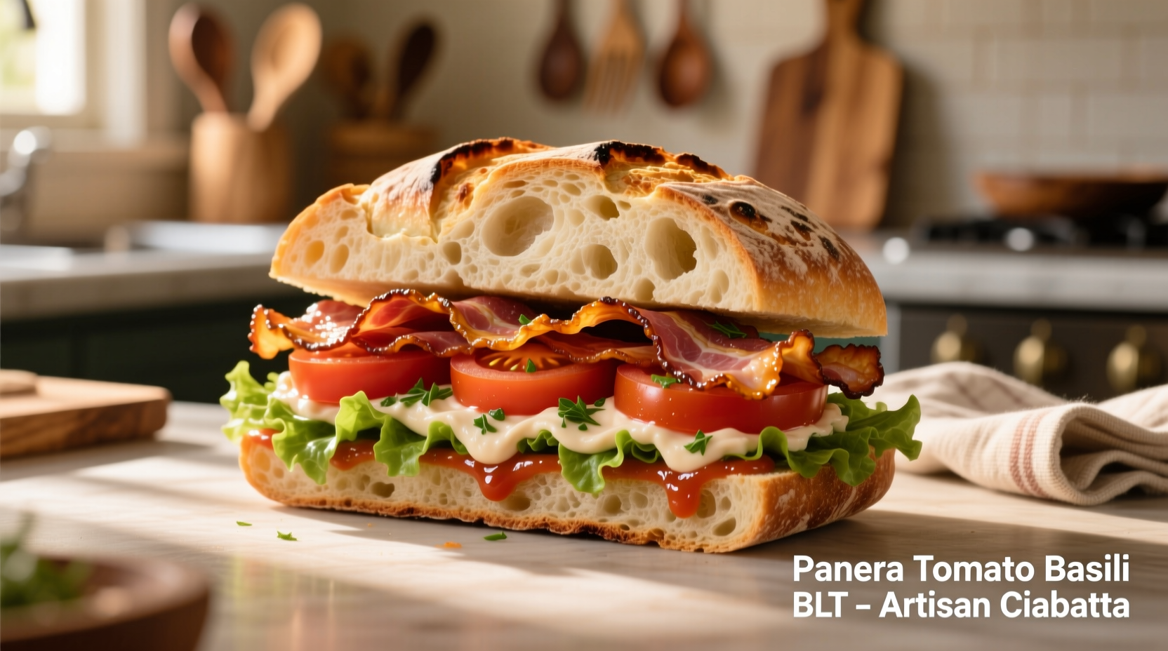 Panera Tomato Basil BLT on artisan ciabatta bread