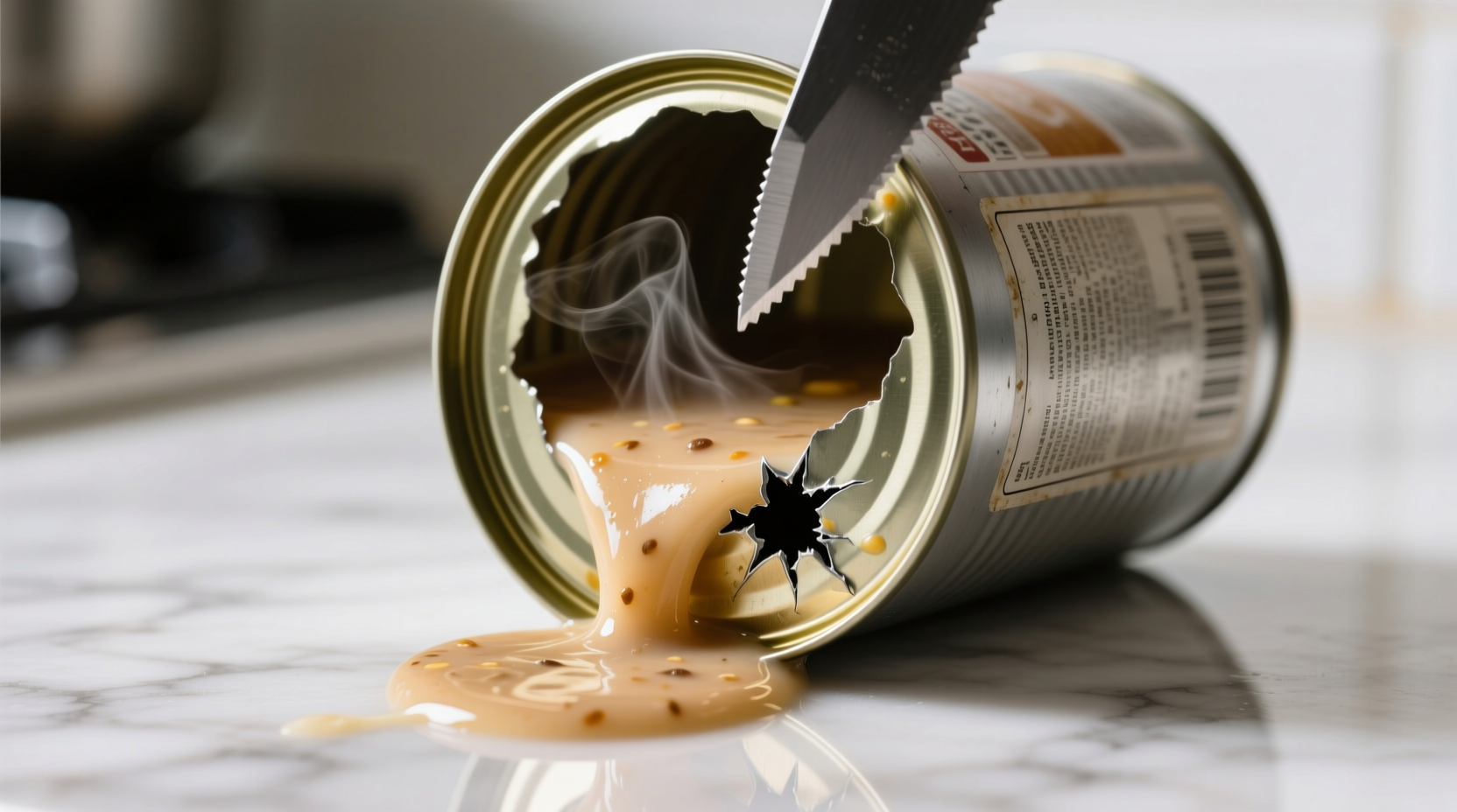puncture the bottom of a tin can to get soups out quick