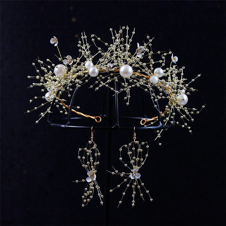 新娘发饰头饰头饰皇冠金珠链珍珠皇冠发饰婚礼配饰