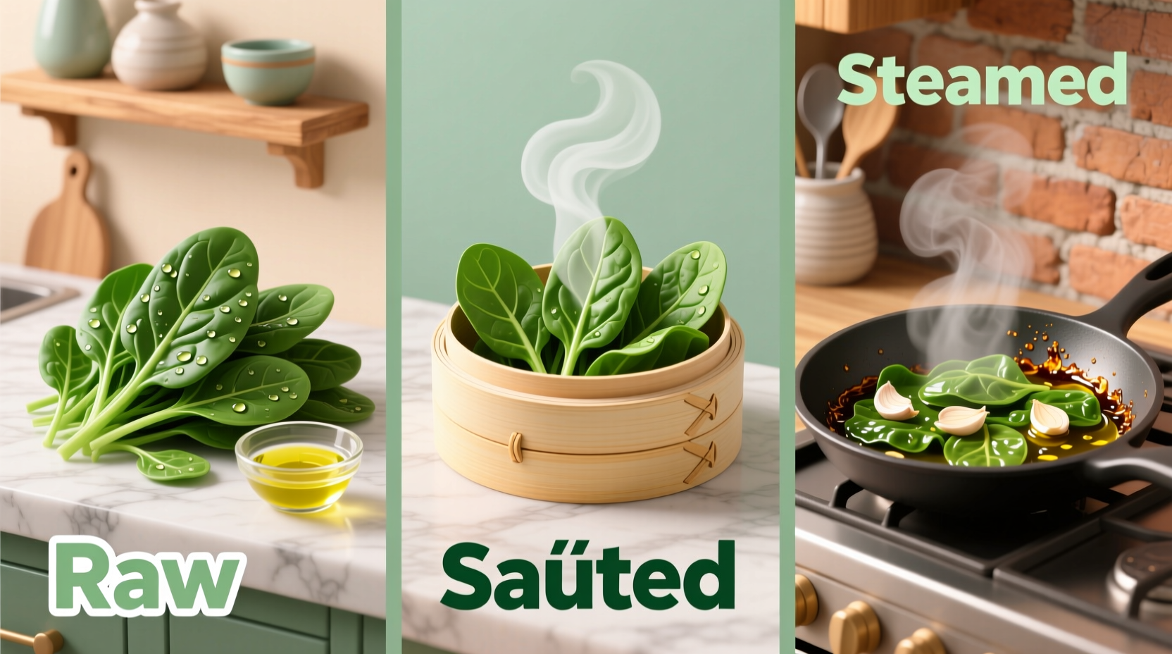 Spinach preparation methods comparison