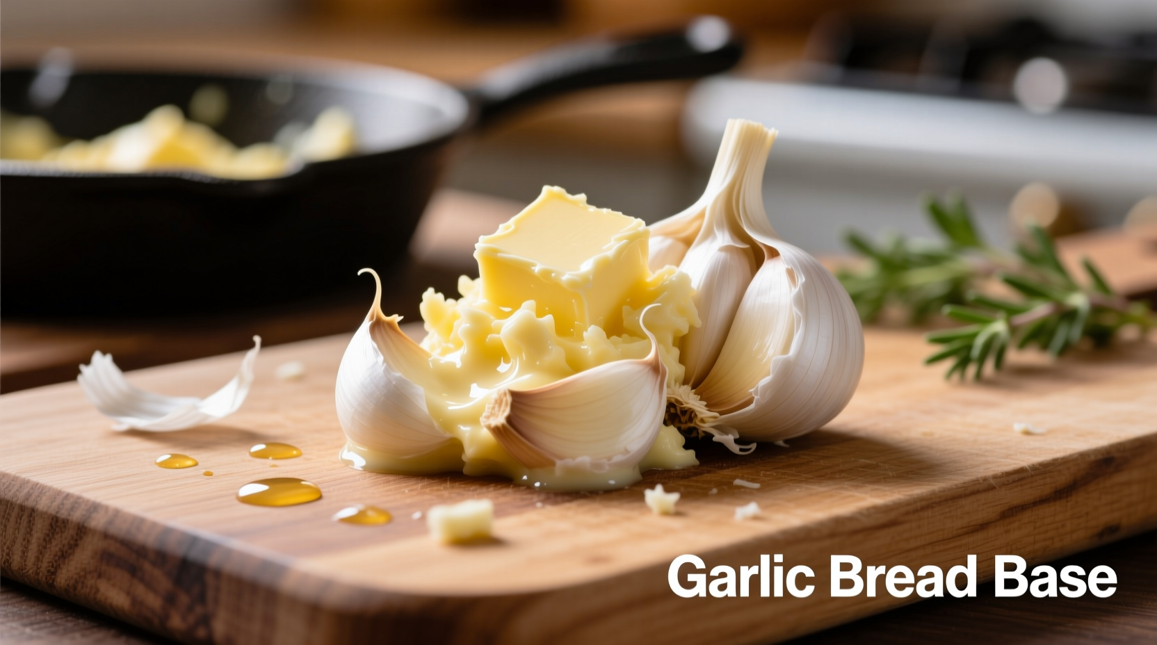 Fresh garlic cloves and butter mixture for garlic bread