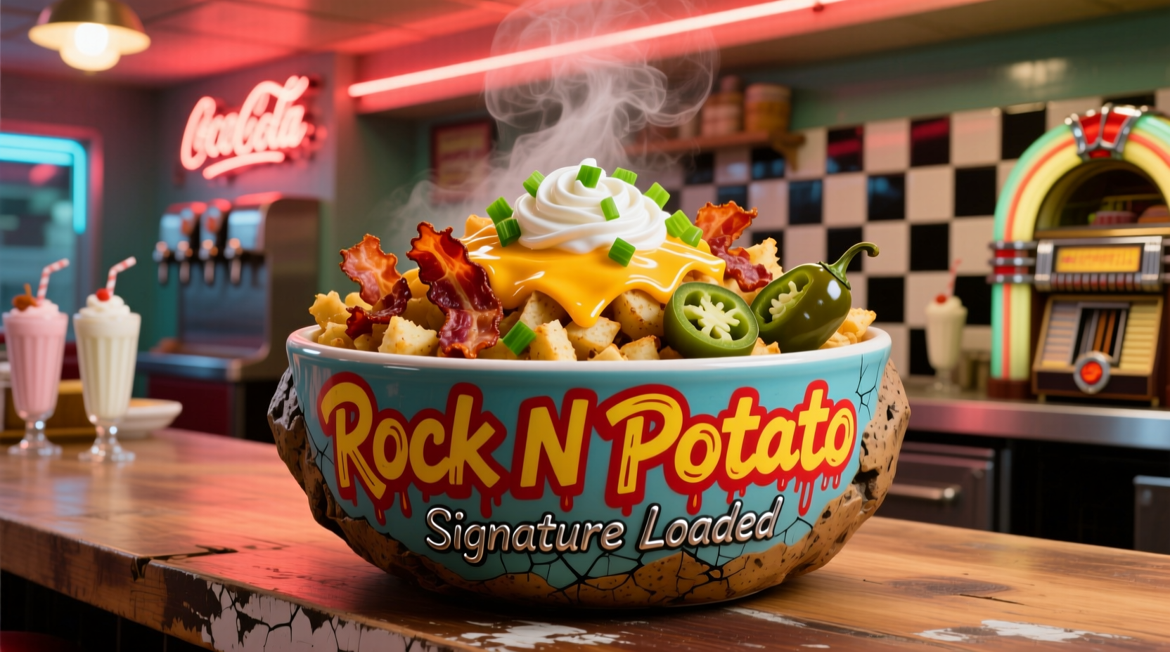 Rock N Potato signature loaded potato bowl with toppings