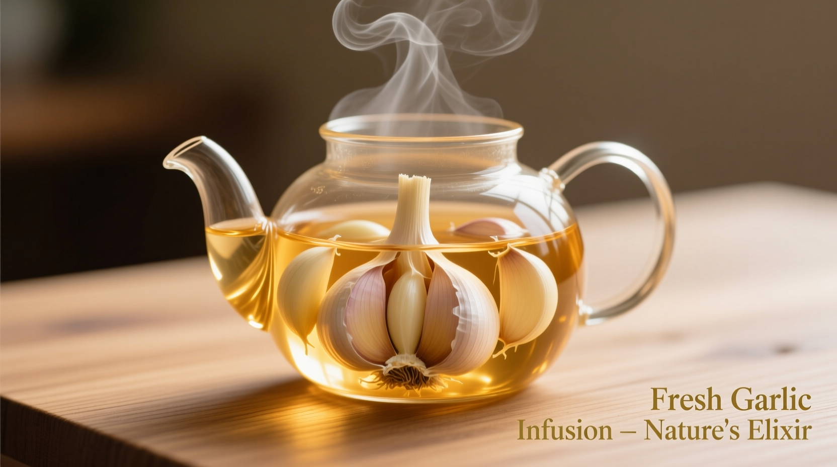 Fresh garlic cloves steeping in golden tea