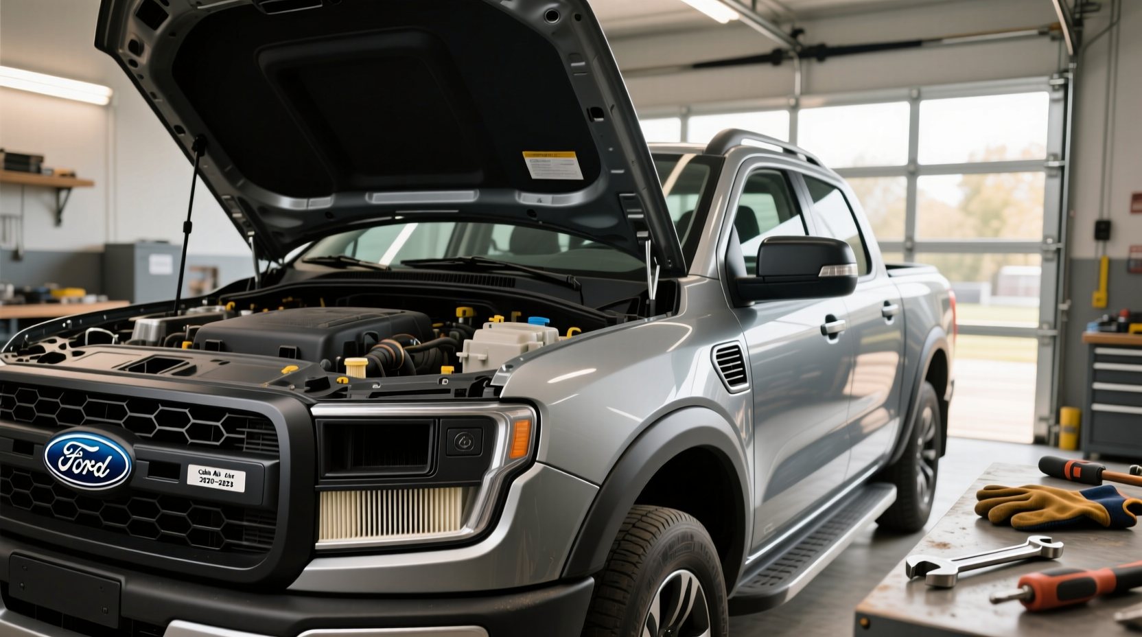 Ford Ranger cabin air filter location diagram showing HVAC intake behind glove compartment