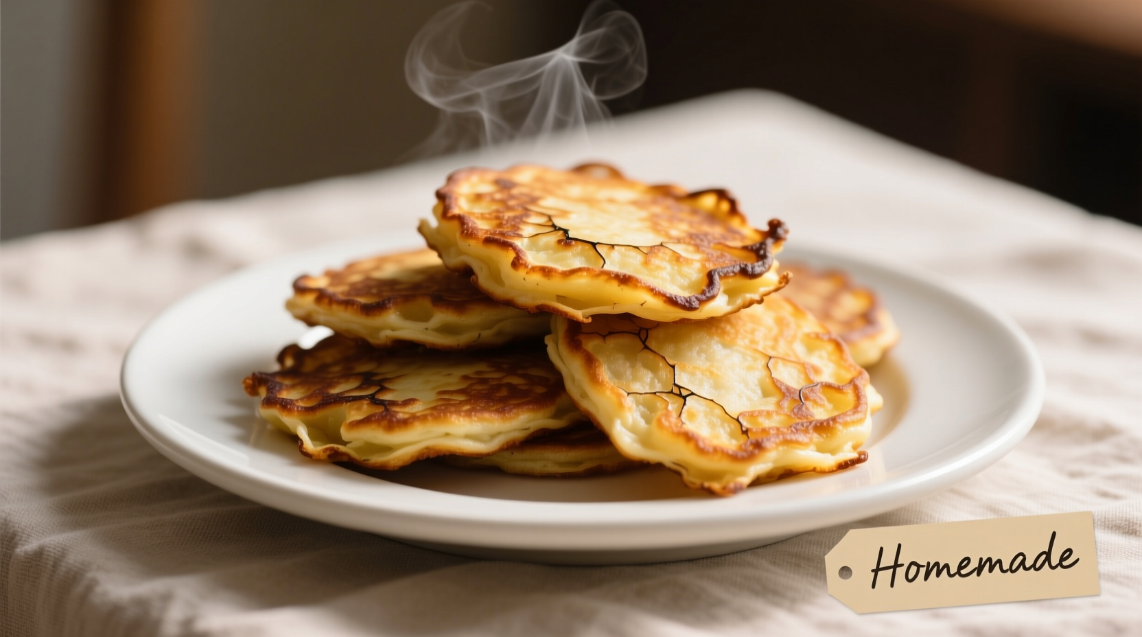 Golden crispy potato pancakes on white plate