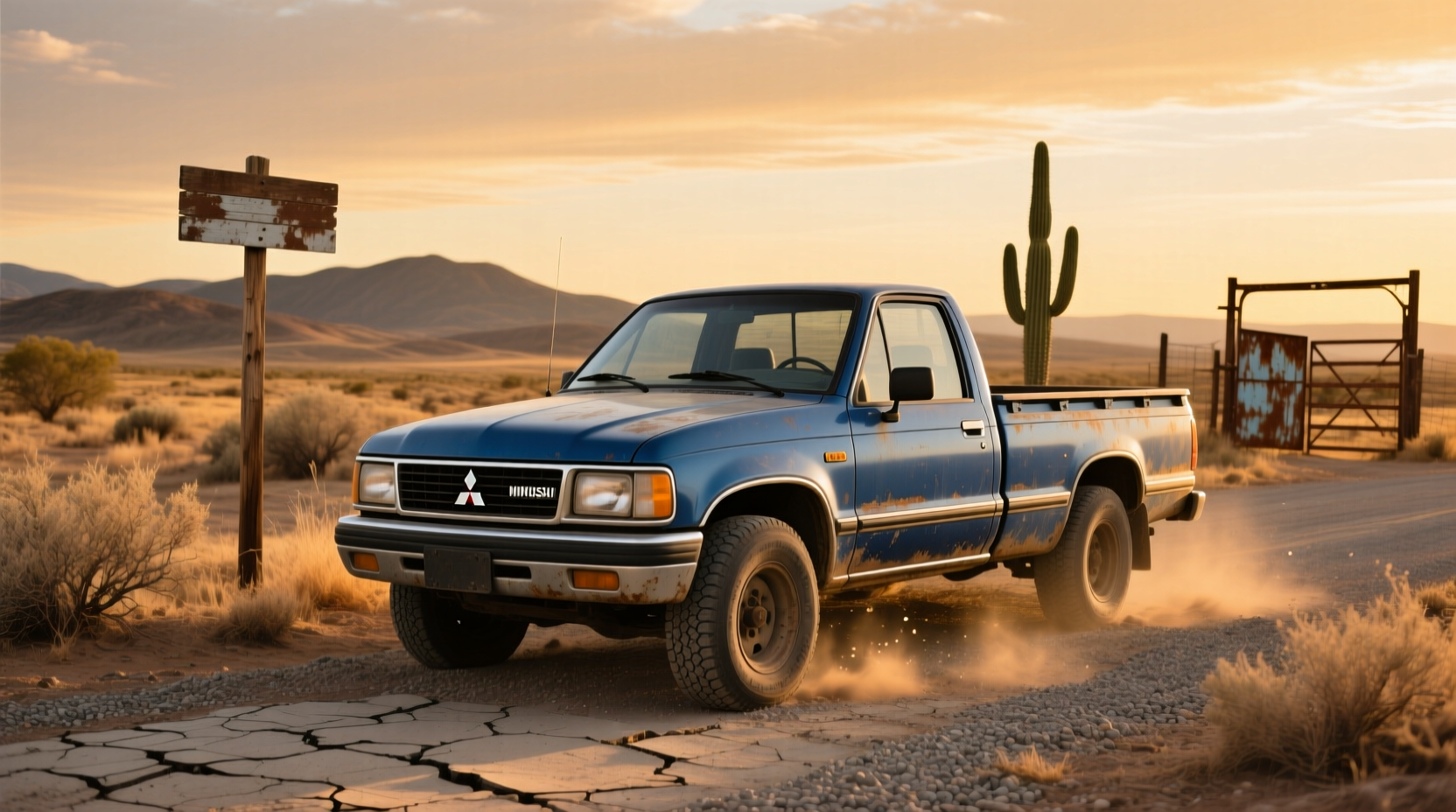 1990 Mitsubishi Mighty Max pickup truck on gravel road
