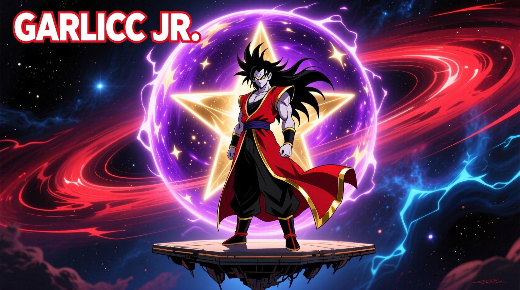 Dragon Ball Z character Garlic Jr. with Makyo Star background