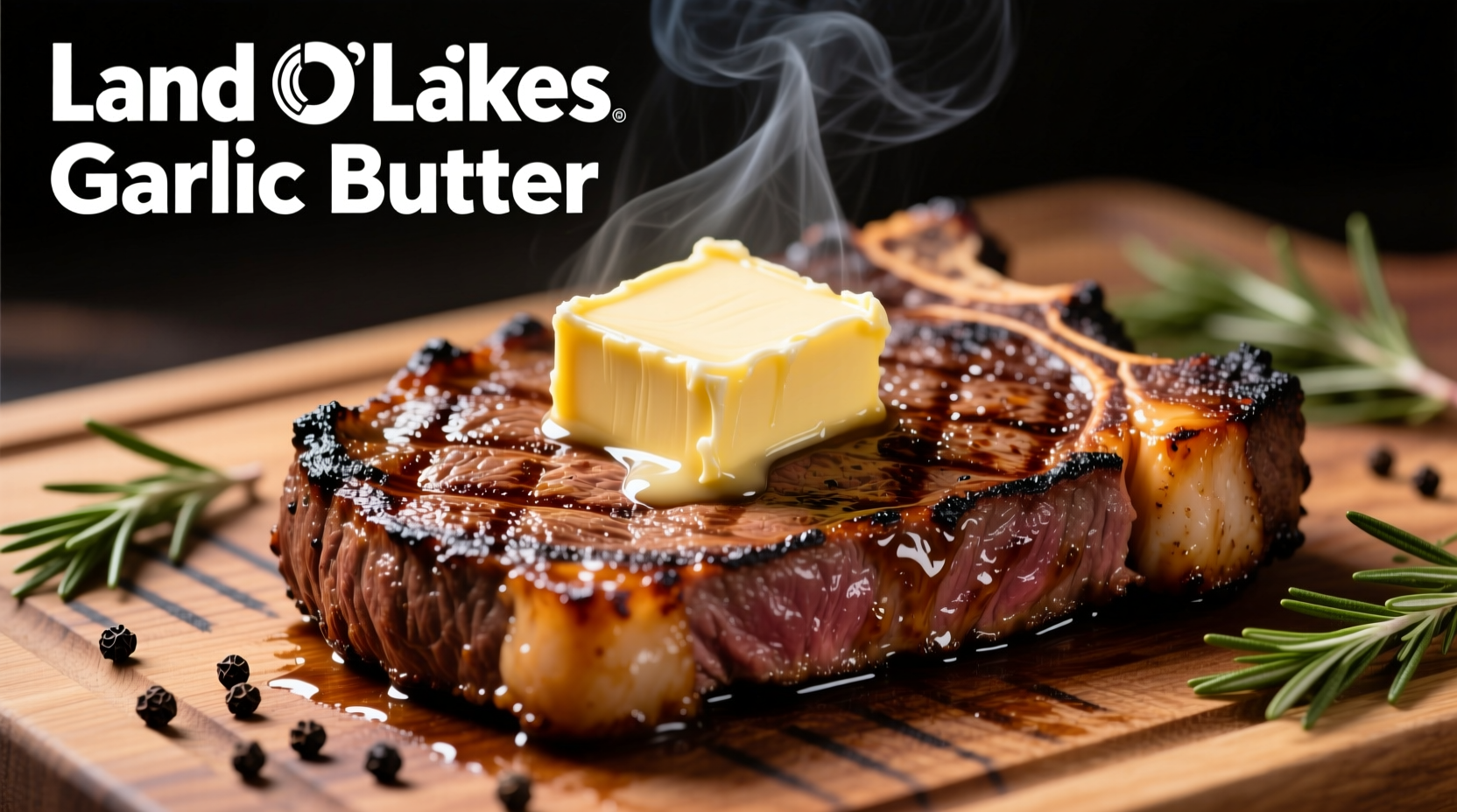 Land O Lakes garlic butter slice on grilled steak
