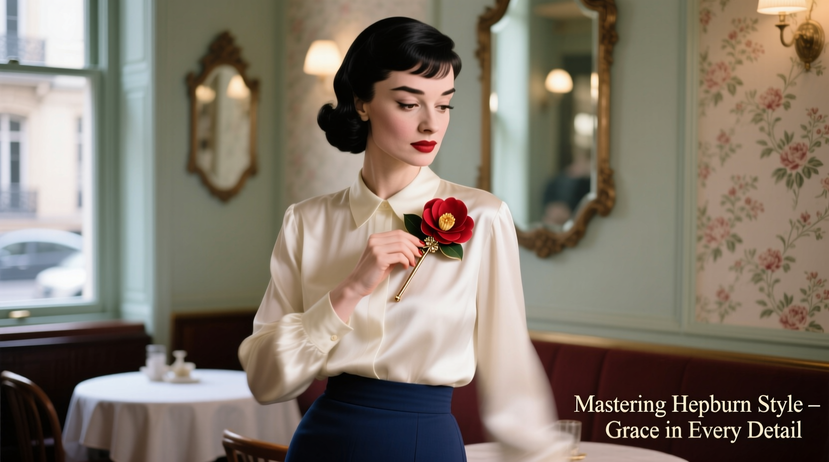 mastering hepburn style elegant tips for wearing a camellia brooch with grace
