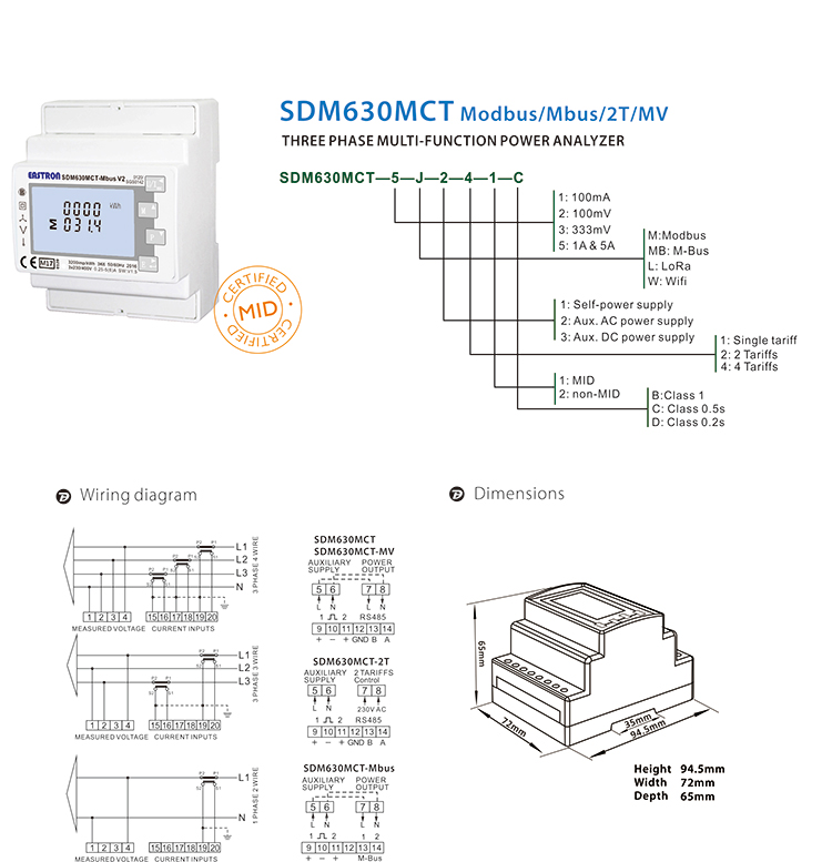 SDM630MCT V2 Three Phase Din Rail Modbus CT Connected Energy Meter Made by EASTRON