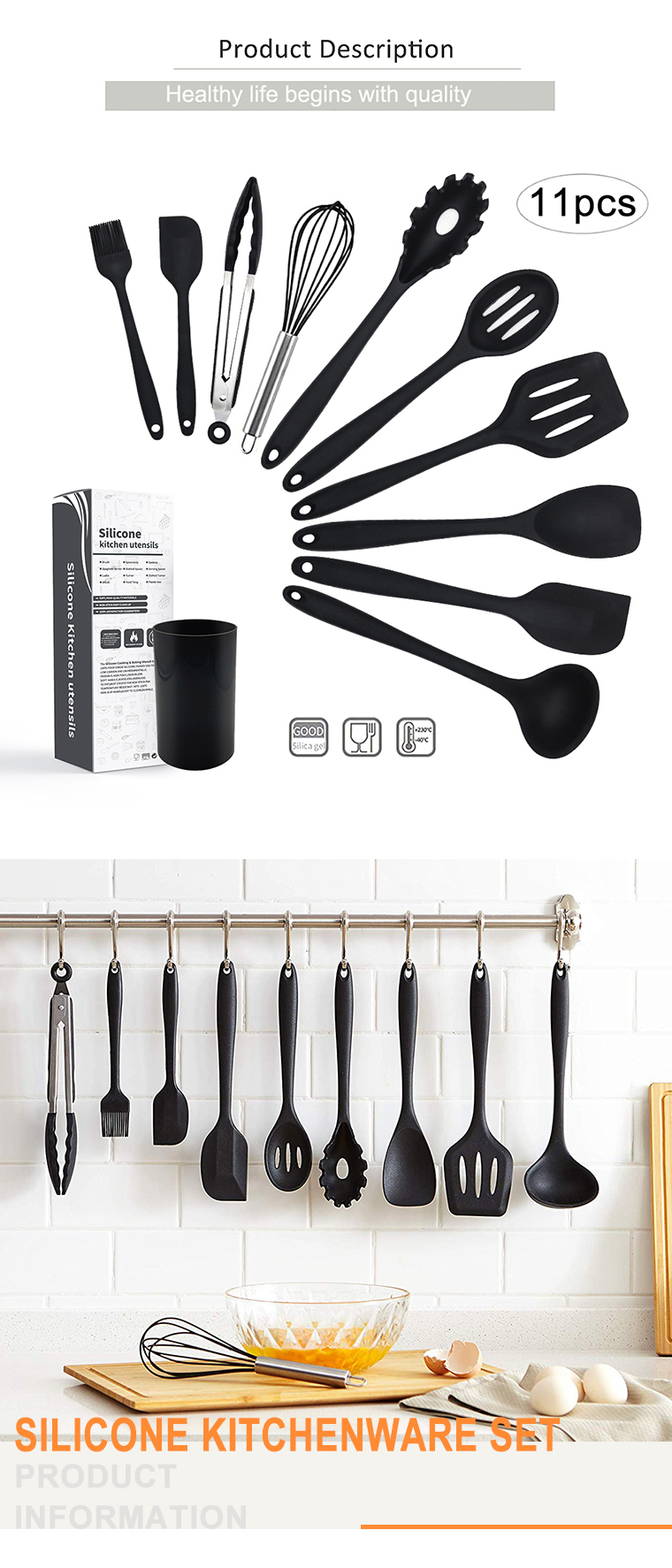 Amazon Hot Selling 10pieces Kitchen Accessories Silicone Kitchen Utensils Set Baking Tools Silicone Kitchen Cooking Utensils Set