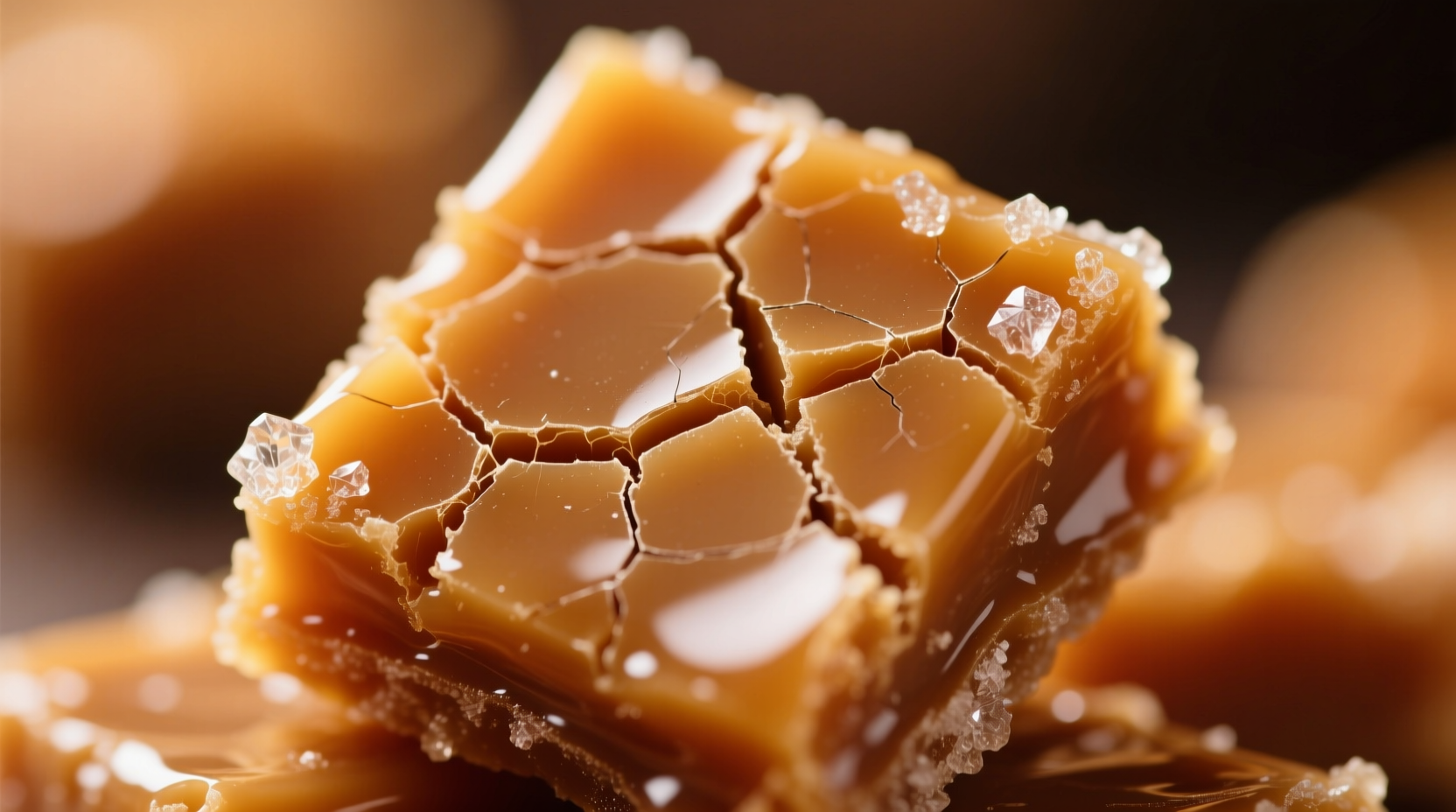 Close-up of golden-brown toffee with cracked texture
