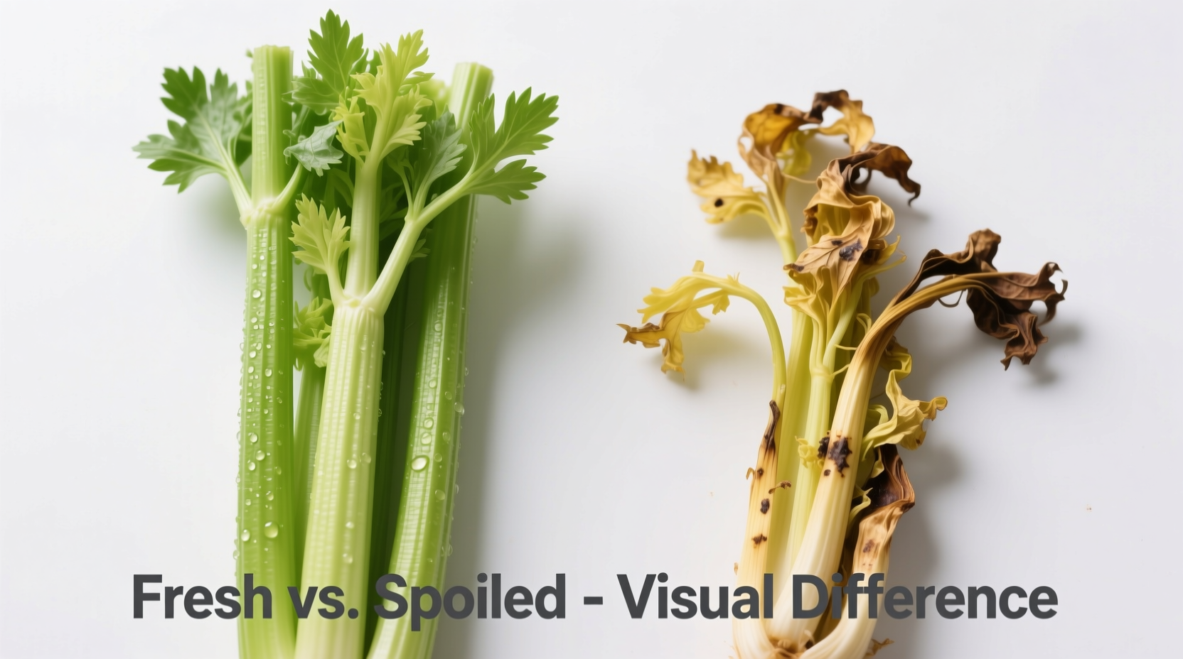 Fresh versus spoiled celery comparison