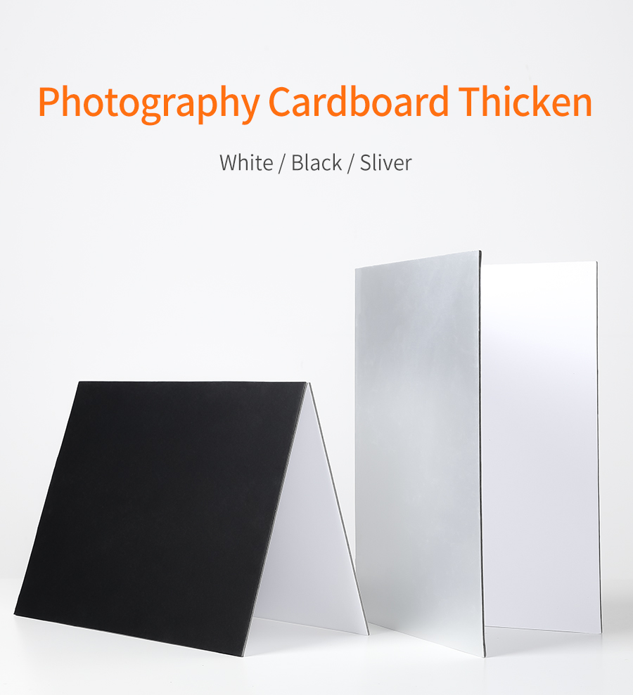 AMBITFUL 2pcs 21cm * 29.5cm Reflector Black Silver White Background Paper Portable Thick Folding Board for Studio Shooting Props