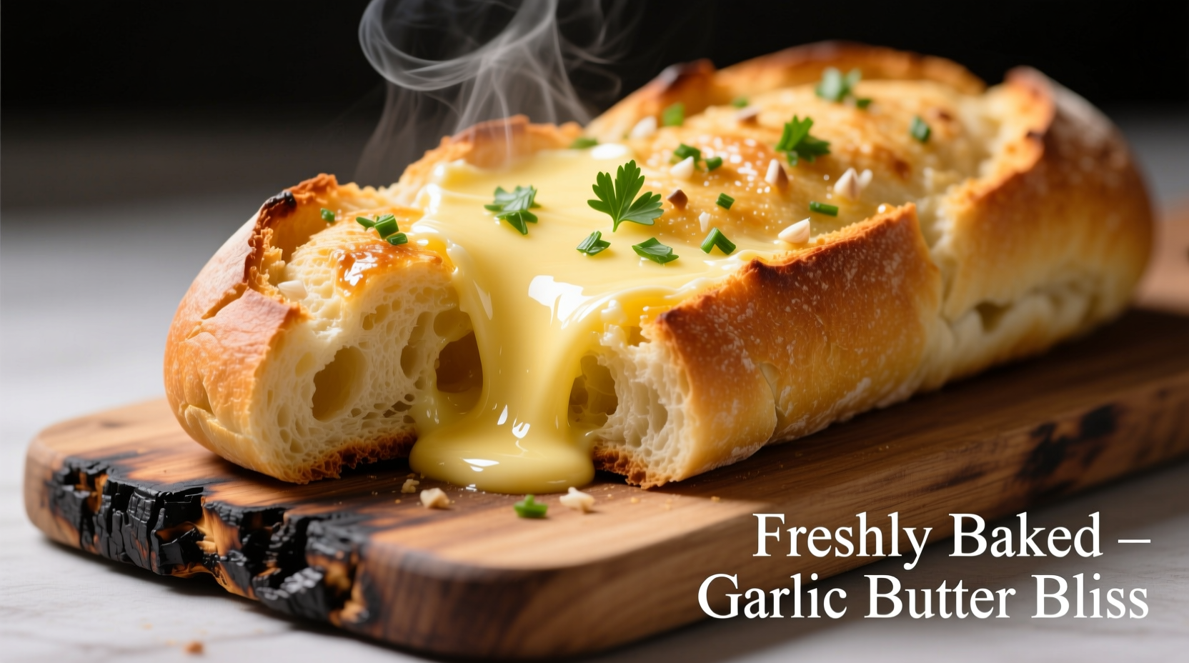 Golden garlic bread with melted butter