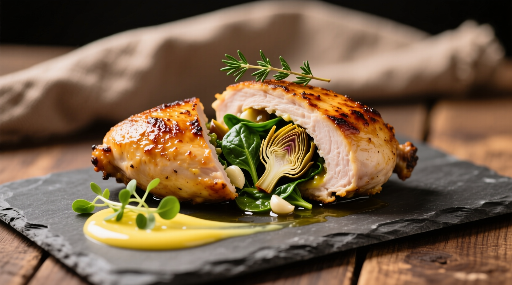 Stuffed chicken breast with artichoke and spinach filling