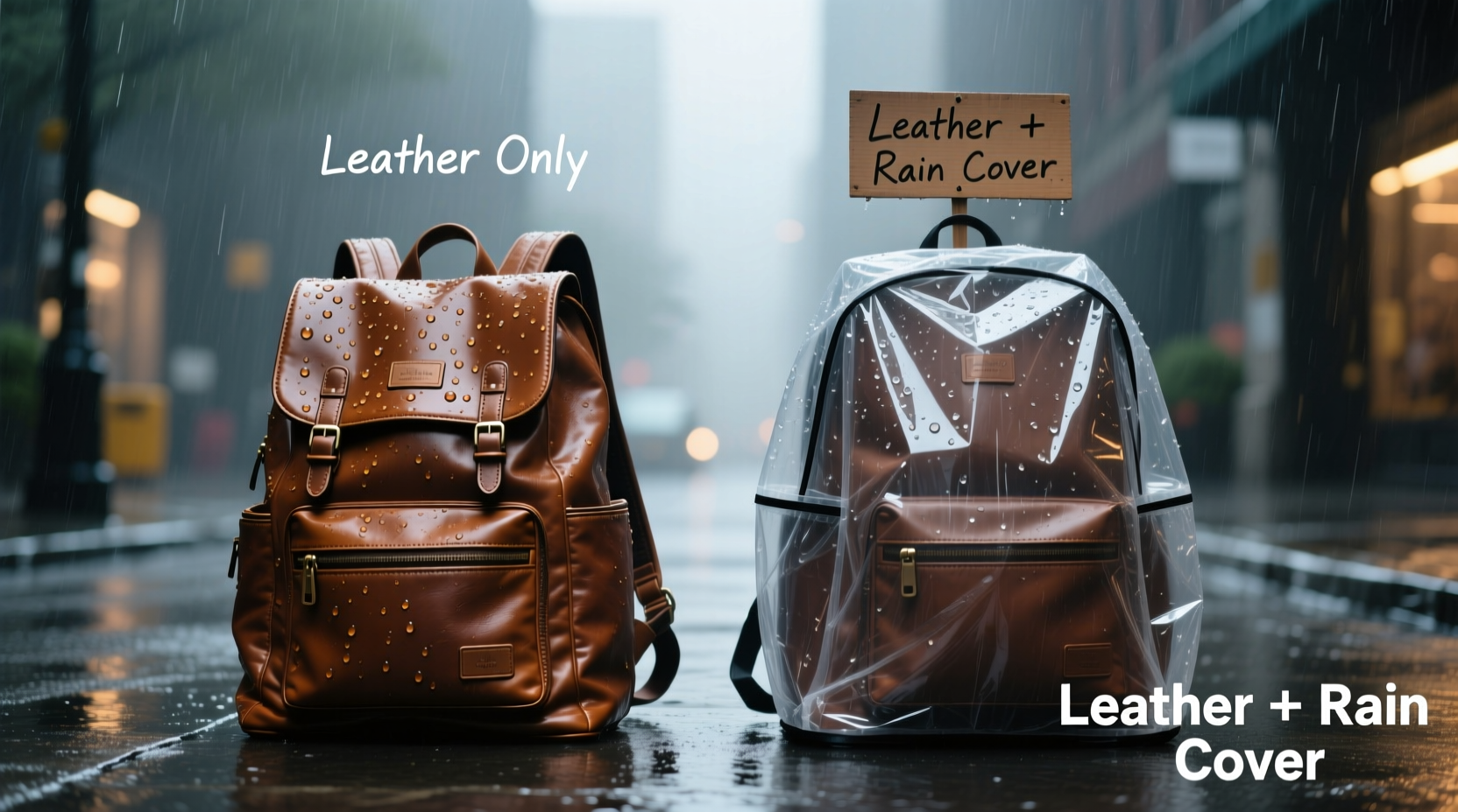is a leather backpack really practical if it rains all the time or should i just get one with a rain cover