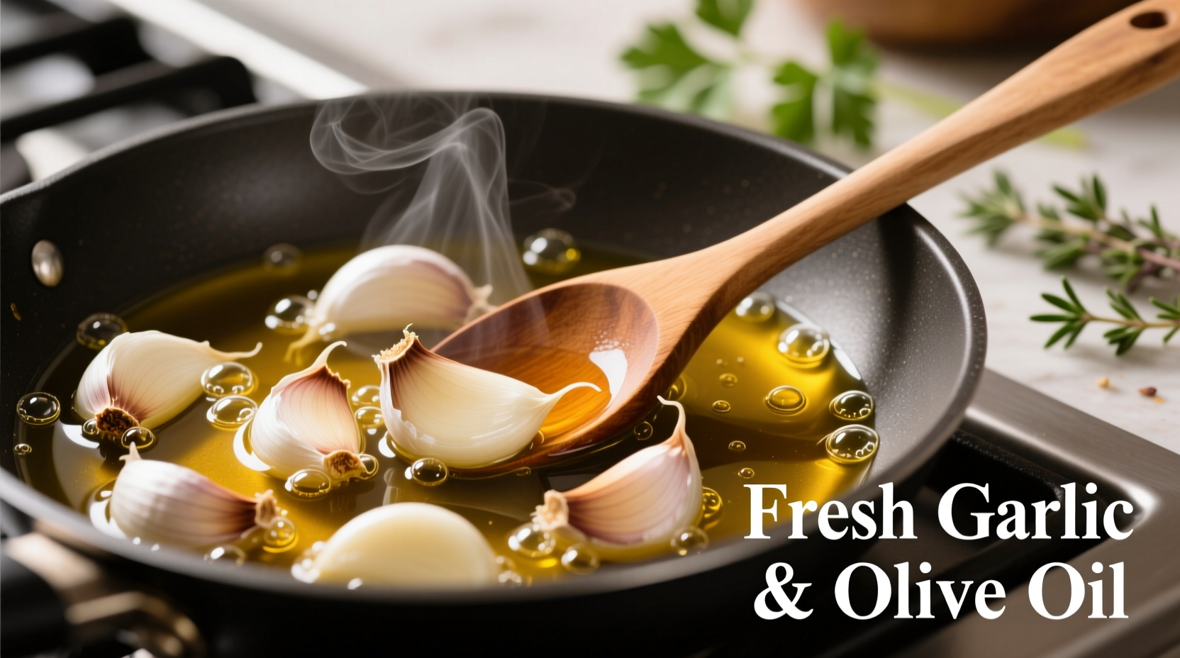 Fresh garlic cloves in olive oil for pasta sauce