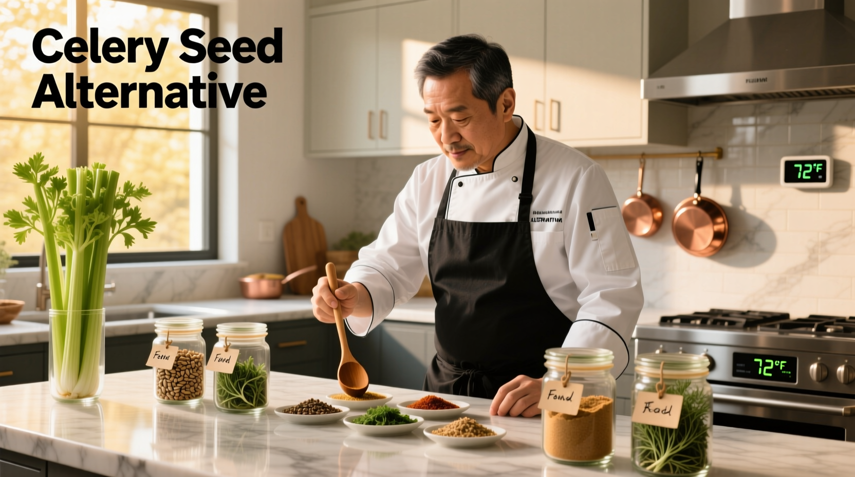 Chef testing celery seed alternatives in kitchen