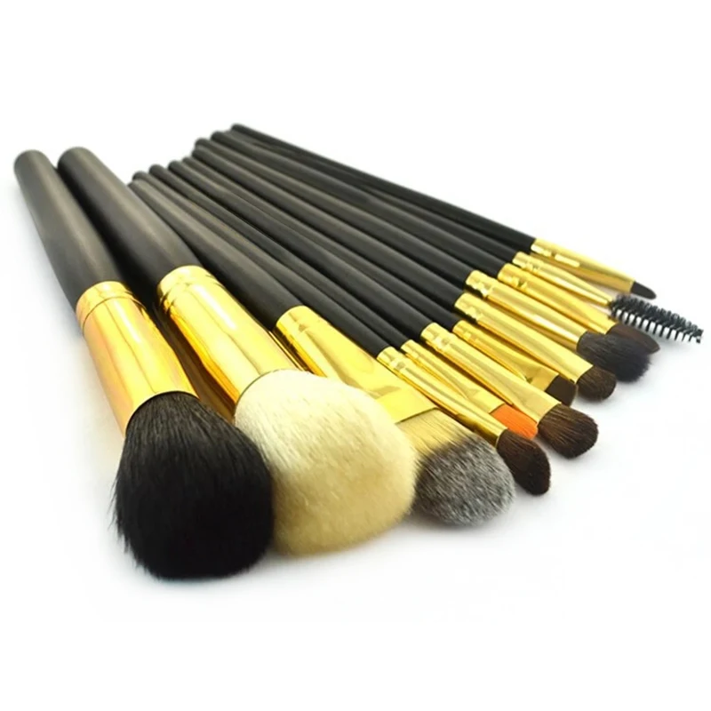 new arrival animal hair 12 pcs gold cosmetic makeup brush set