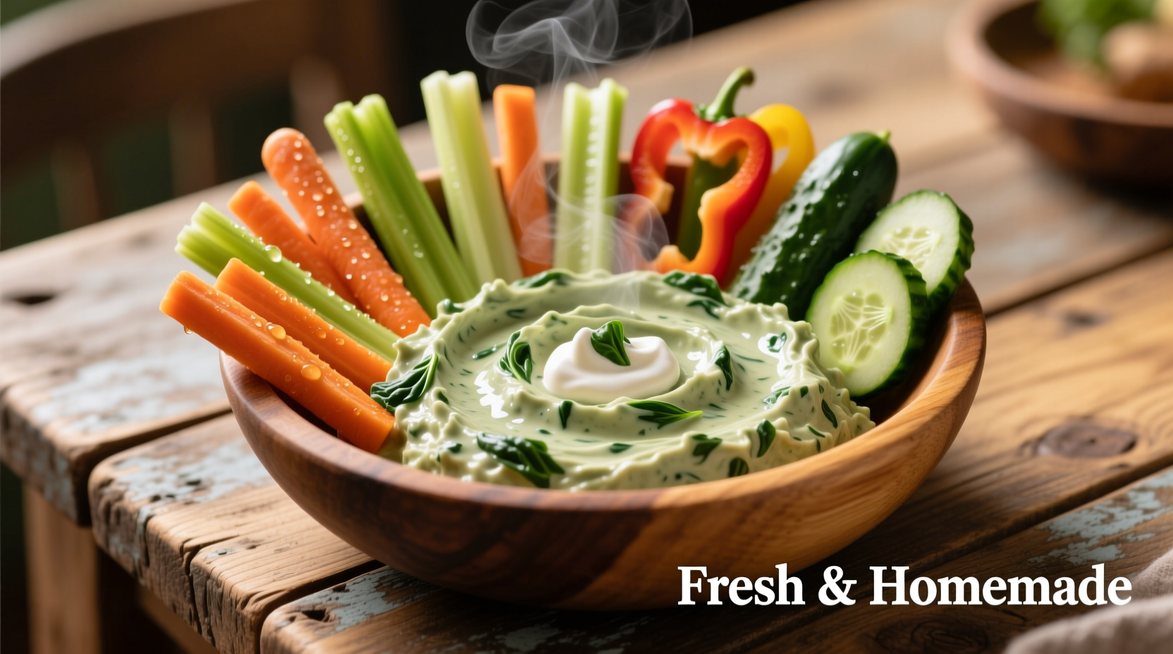 Creamy spinach dip served with vegetable sticks