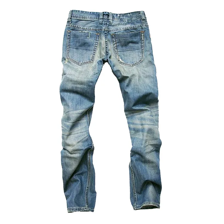 Ripped Nostalgic Jeans Straight Slim Button Men's Jeans pants for men's