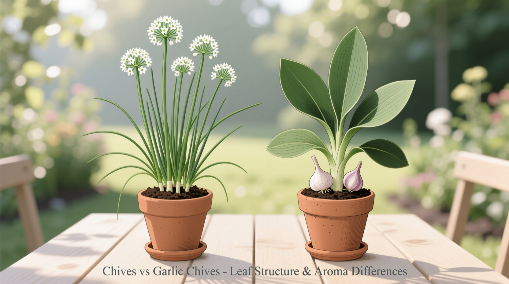 Side-by-side comparison of chives and garlic chives