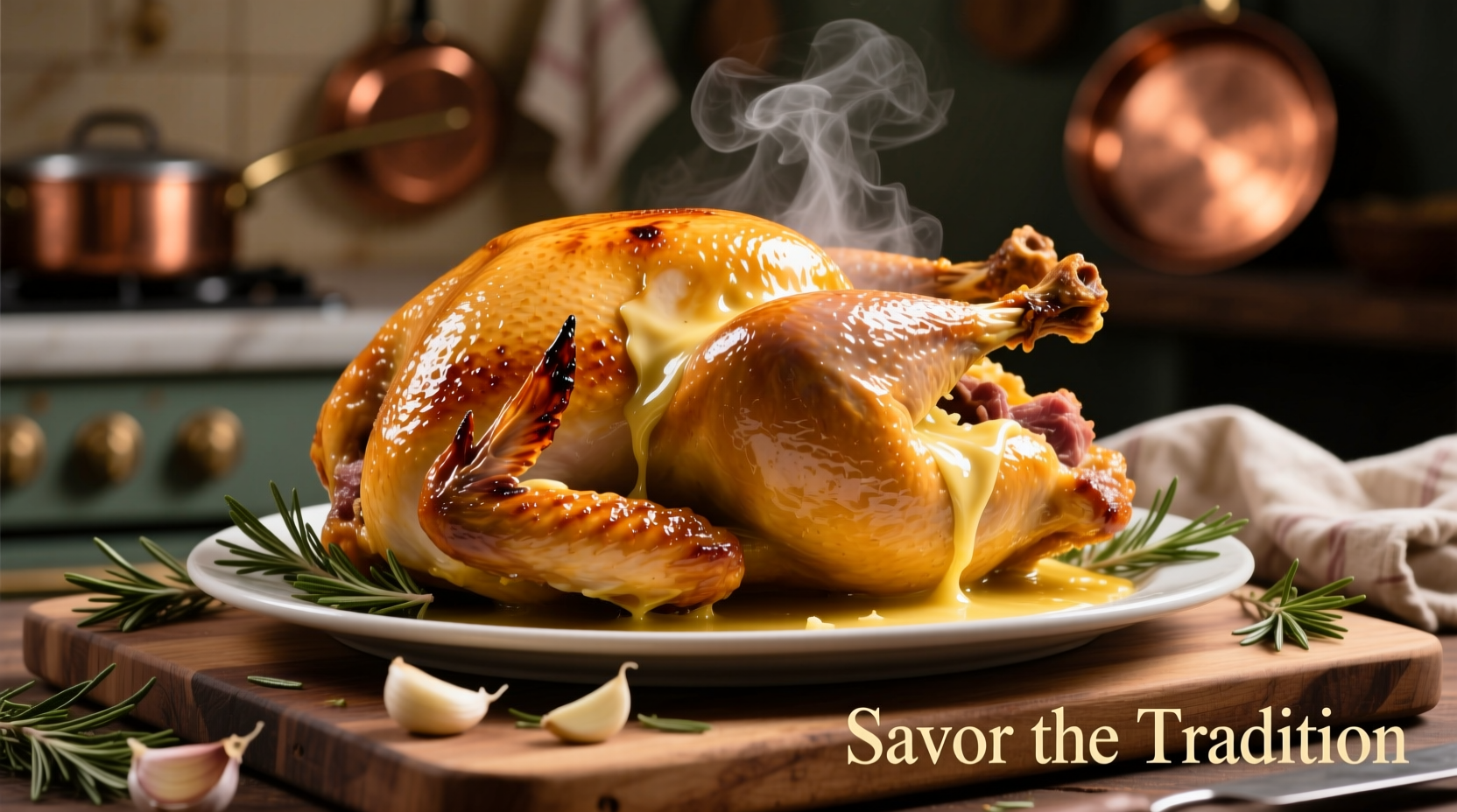 Golden roasted turkey with garlic butter basting