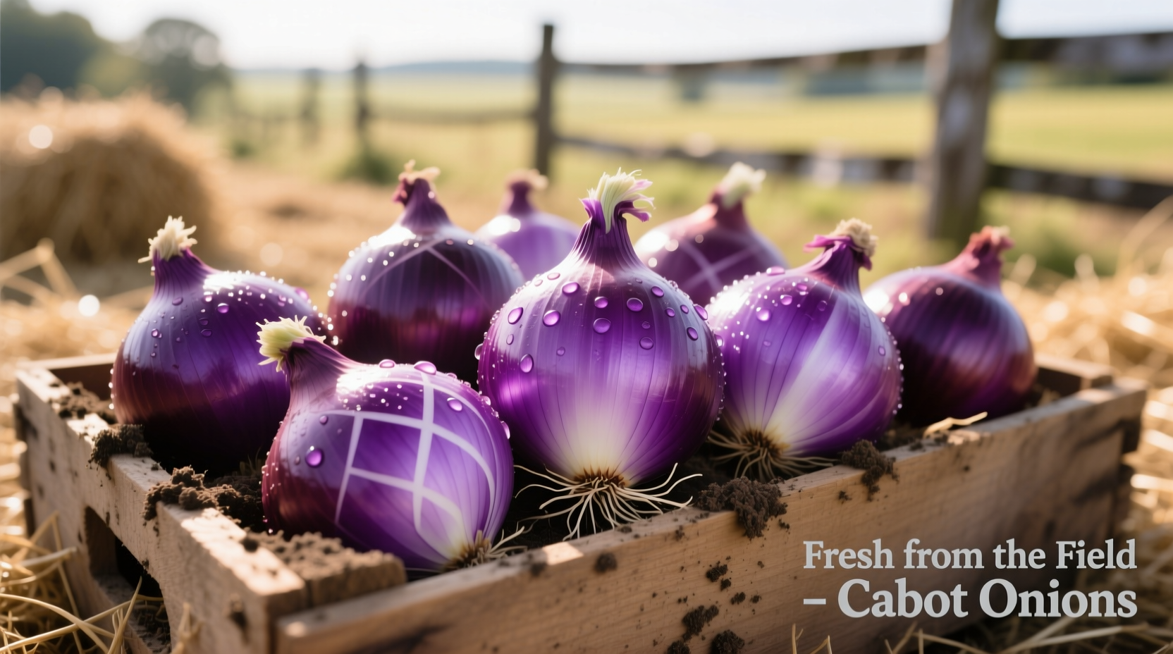 Fresh Cabot purple onions with vibrant violet skin