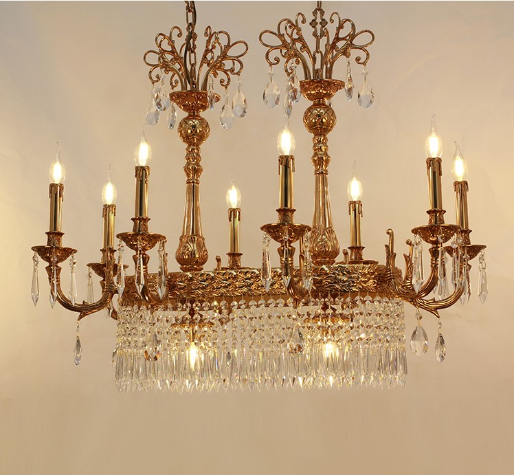 Dinning room pure copper luxury crysta chandeliers with 5 arms copper chandelier pendant lighting