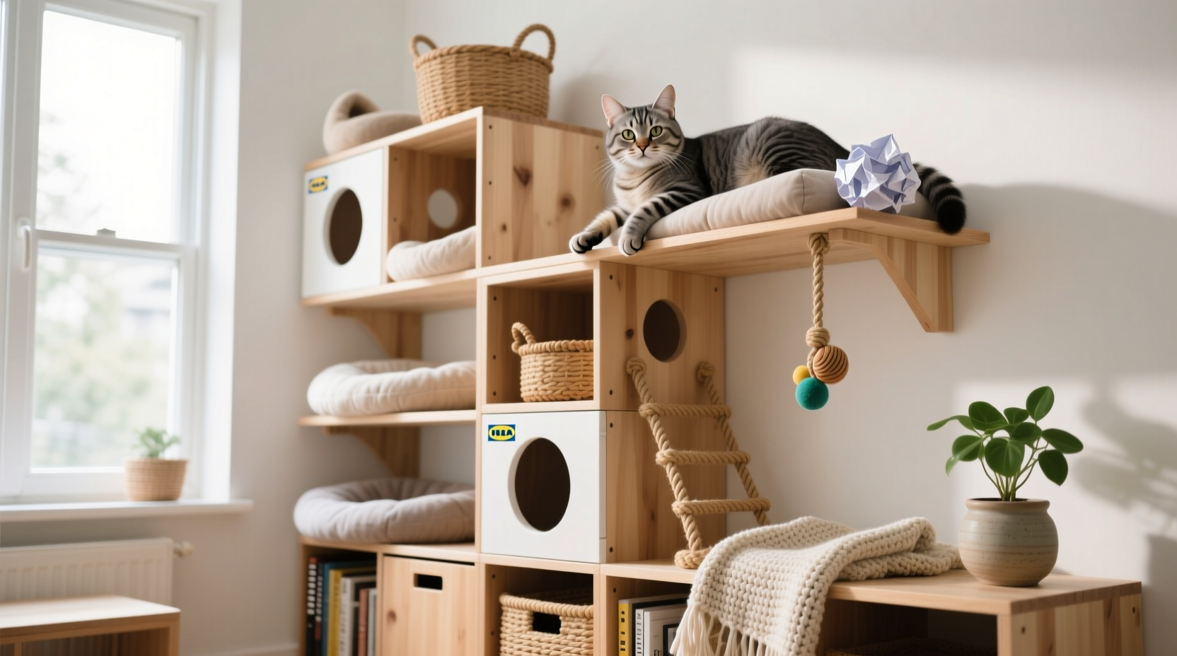 create a cat haven from ikea shelves