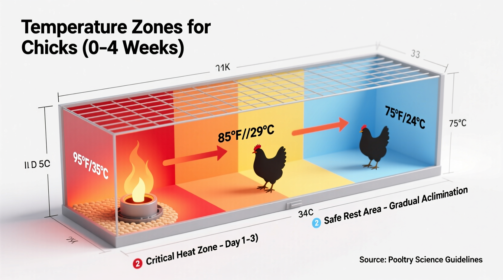 Chicken brooder temperature zones diagram