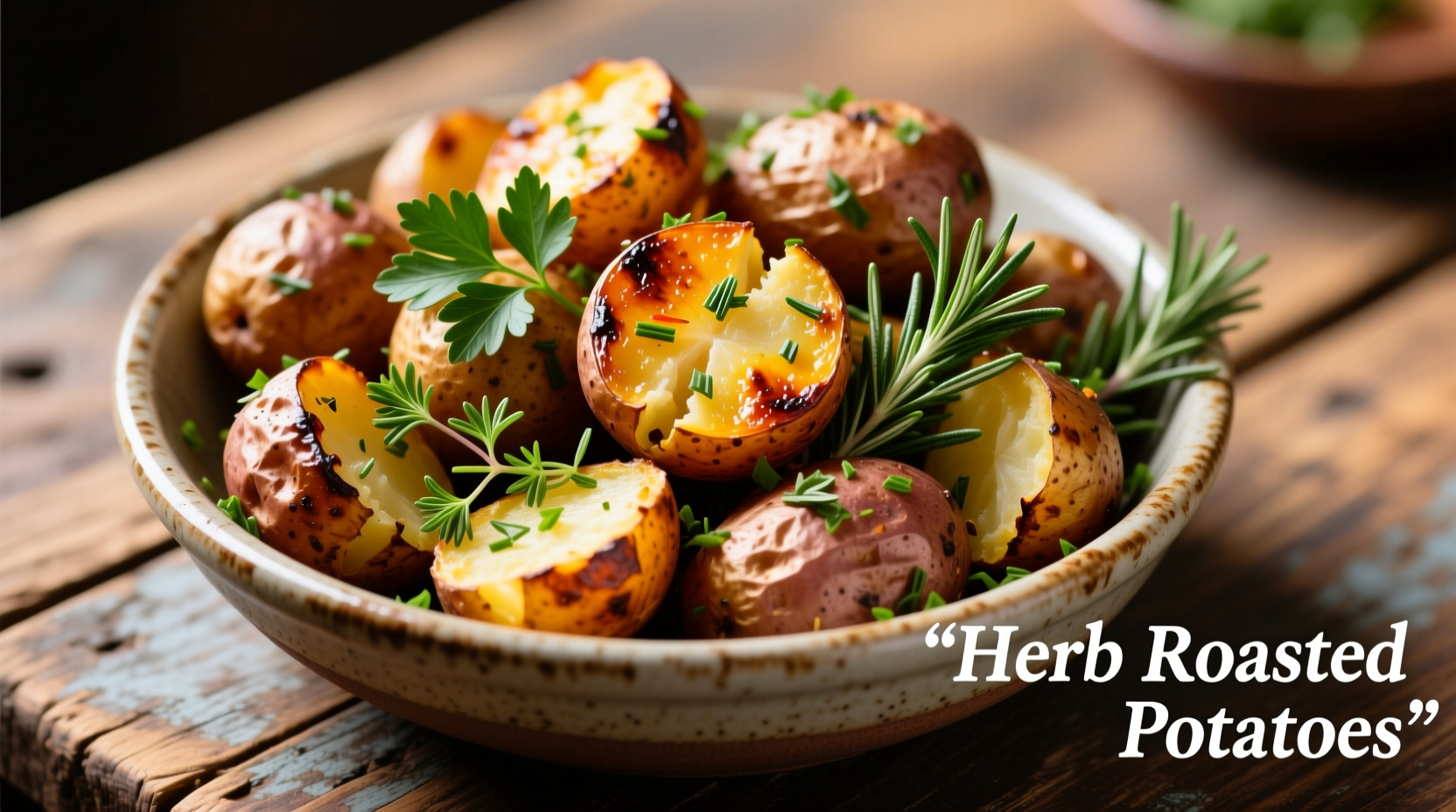 Colorful assortment of roasted potatoes with herbs