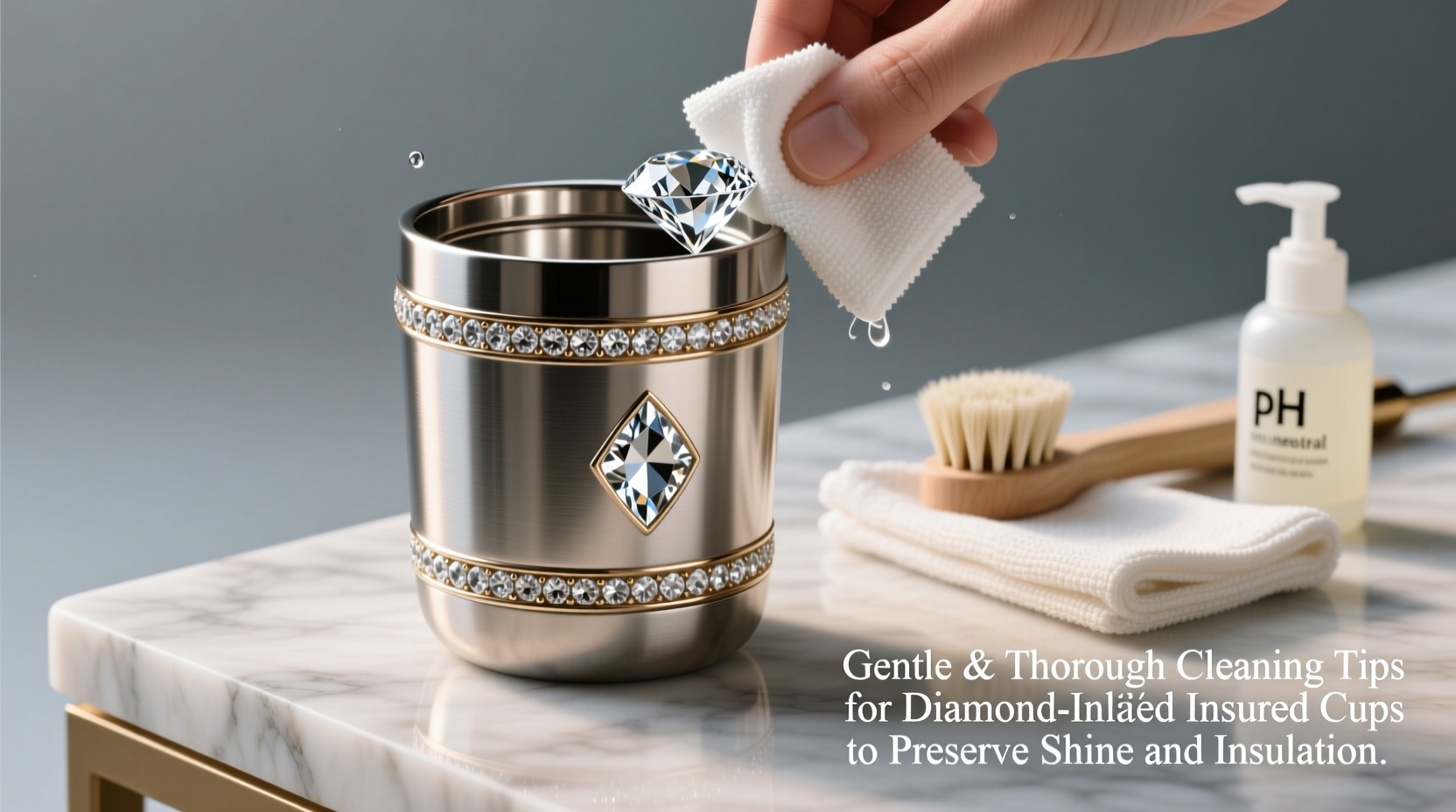 gentle and thorough cleaning tips for diamond inlaid insulated cups to preserve shine and insulation