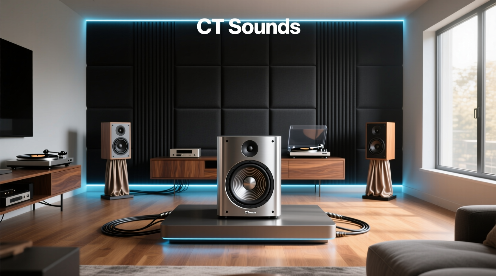 Close-up view of CT Sounds subwoofer cone and surround detailing